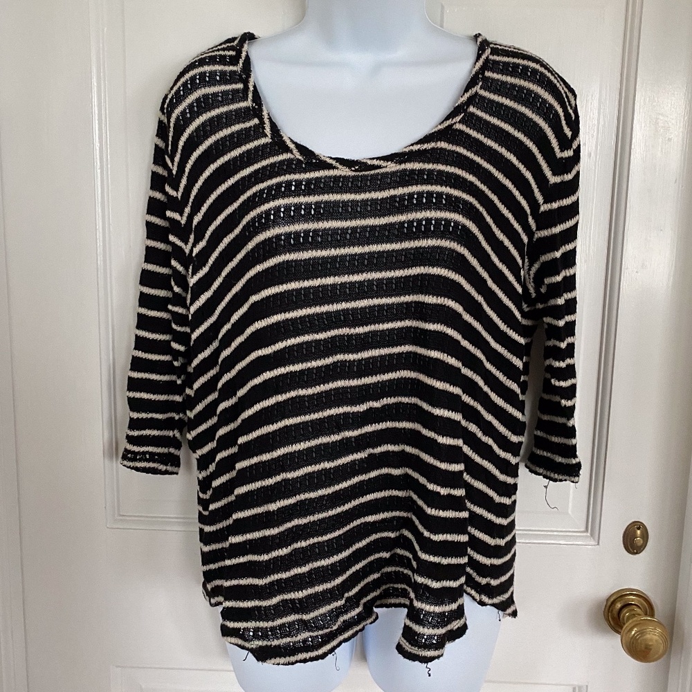 Nation LTD Black and White Striped Sweater Top